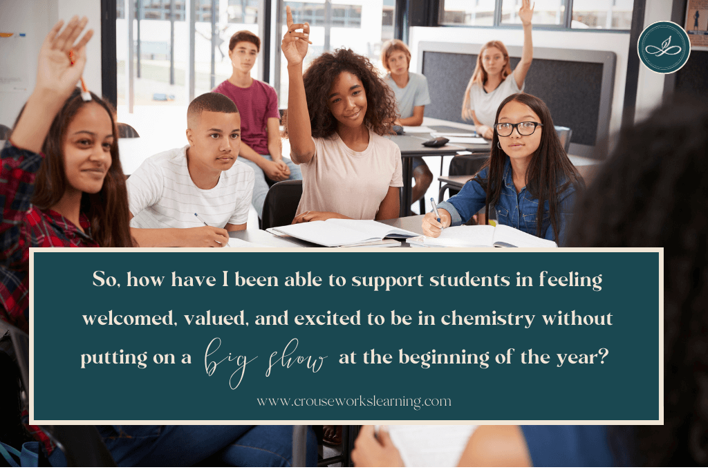 A class of students raising their hands and participating because the teacher started the year teaching physical and chemical properties and changes