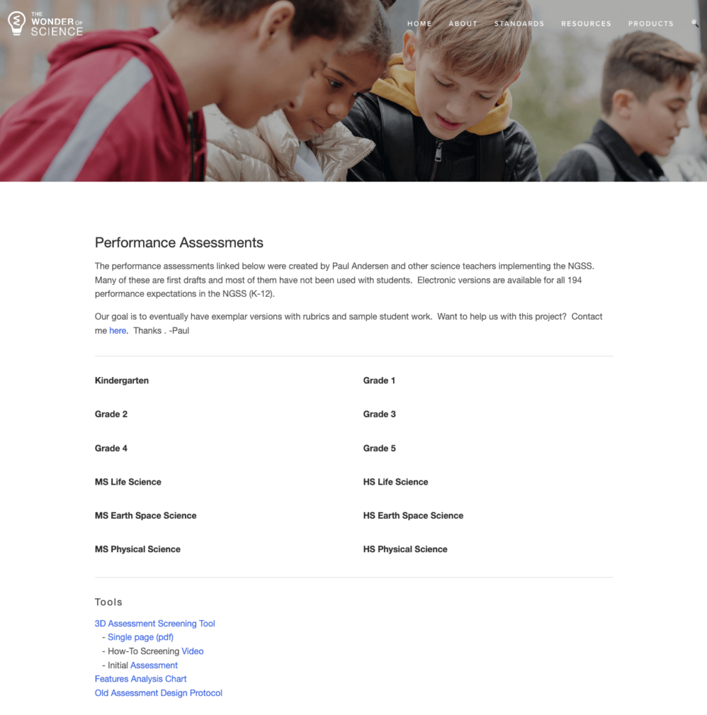 Wonder of Science Website that goes over the NGSS high school standards