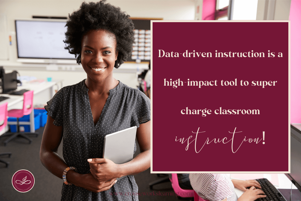 This blog picture shows a teacher happy because she is using data driven instruction