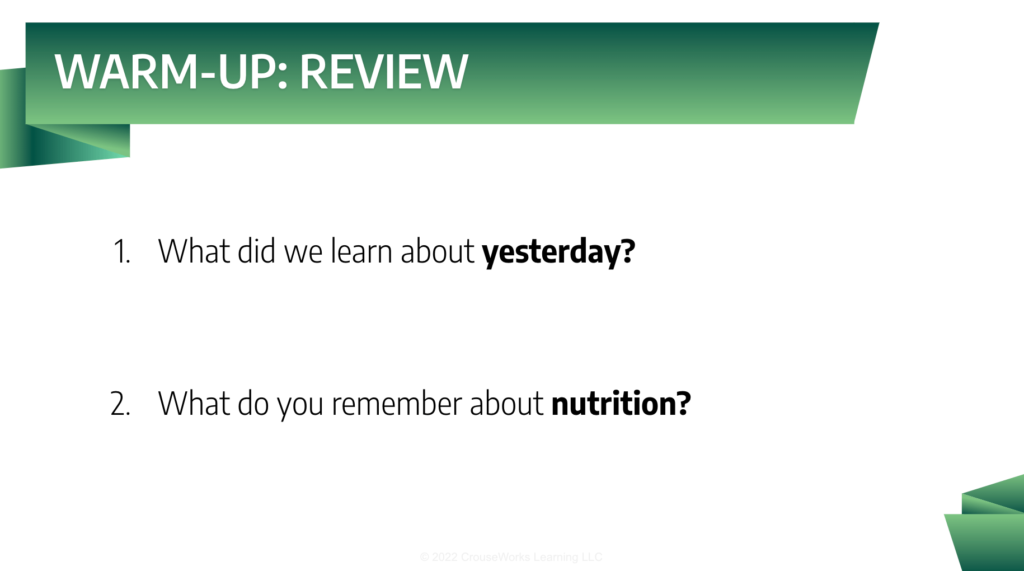 Example of ineffective classroom warm-up