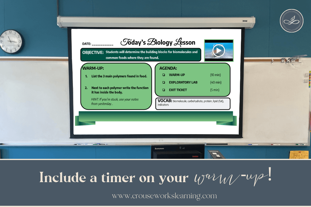 Using a timer for your warm-up will help you manage your classroom better